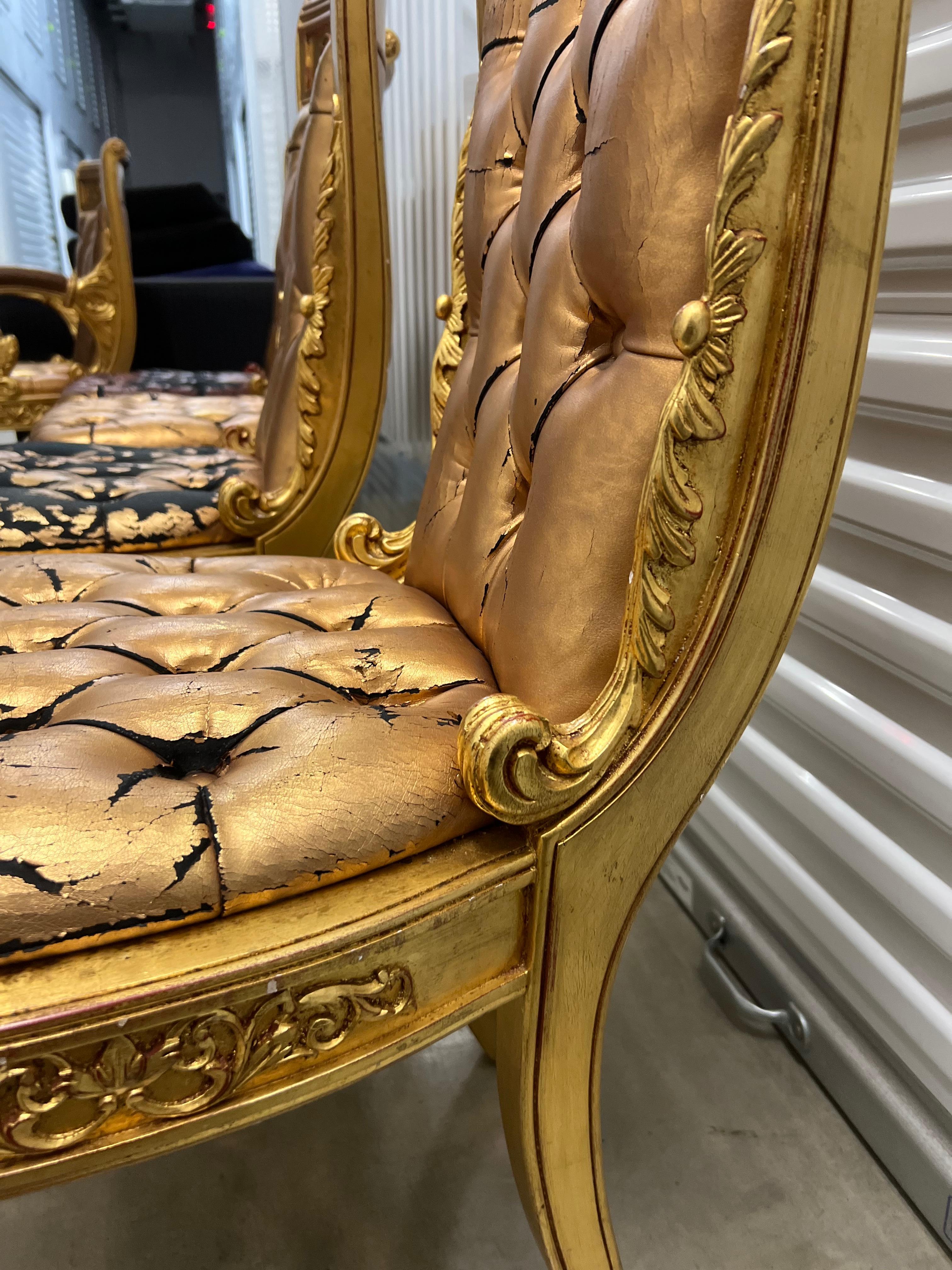 Baroque Revival Versace Original Vanitas Gilt Dining Chair Set of 4, Gianni Versace, 1994 For Sale
