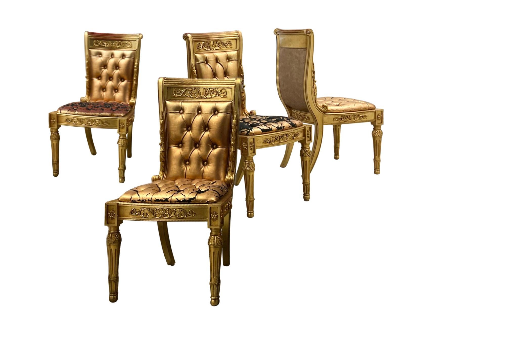 Versace Original Vanitas Gilt Dining Chair Set of 4, Gianni Versace, 1994 État moyen - En vente à Brooklyn, NY