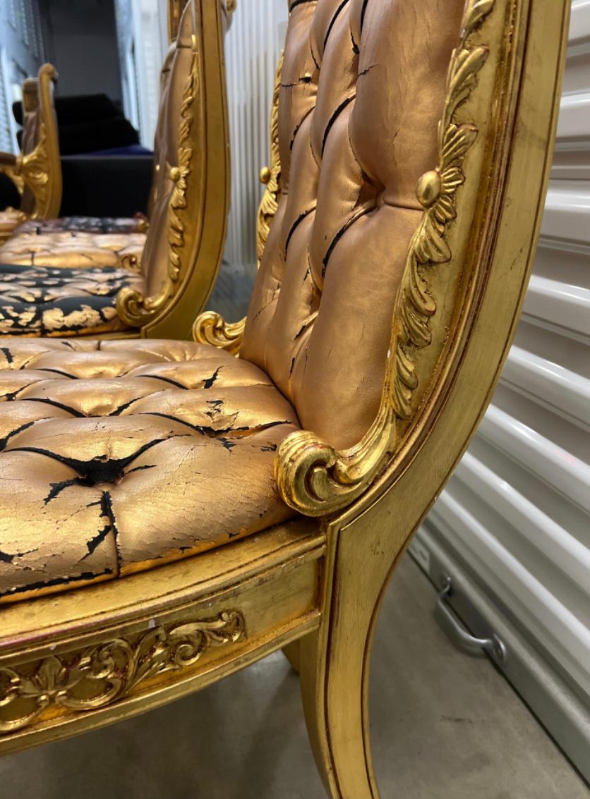 Gold Leaf Versace Original Vanitas Gilt Dining Chair Set of 6, Gianni Versace, 1994 For Sale