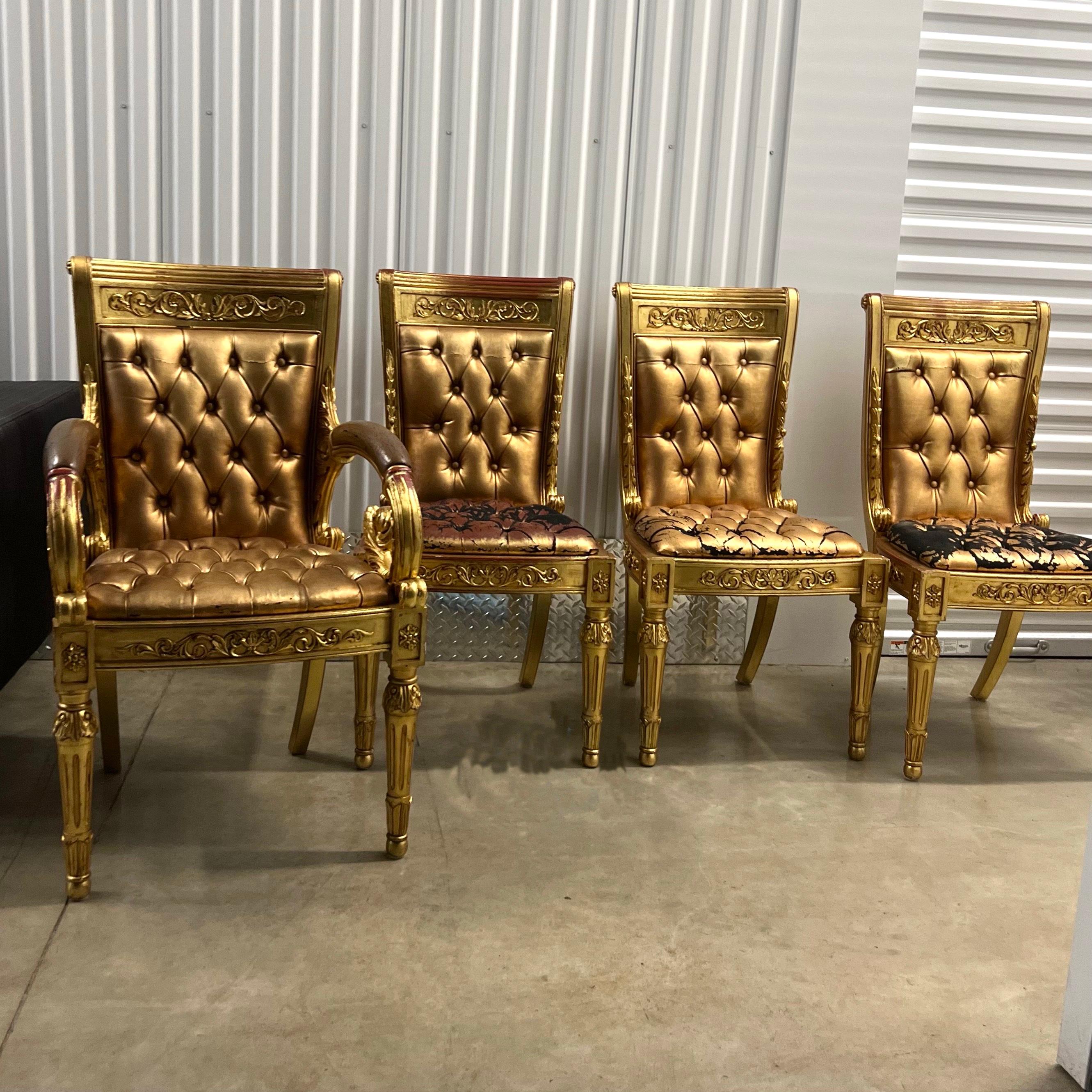 Versace Original Vanitas Gilt Dining Chair Set of 6, Gianni Versace, 1994. Listing is for set of 6 (2 armchairs and 4 without arms). The shape of the Vanitas took inspiration from a Louis XV chair bought by Gianni Versace from a French antique