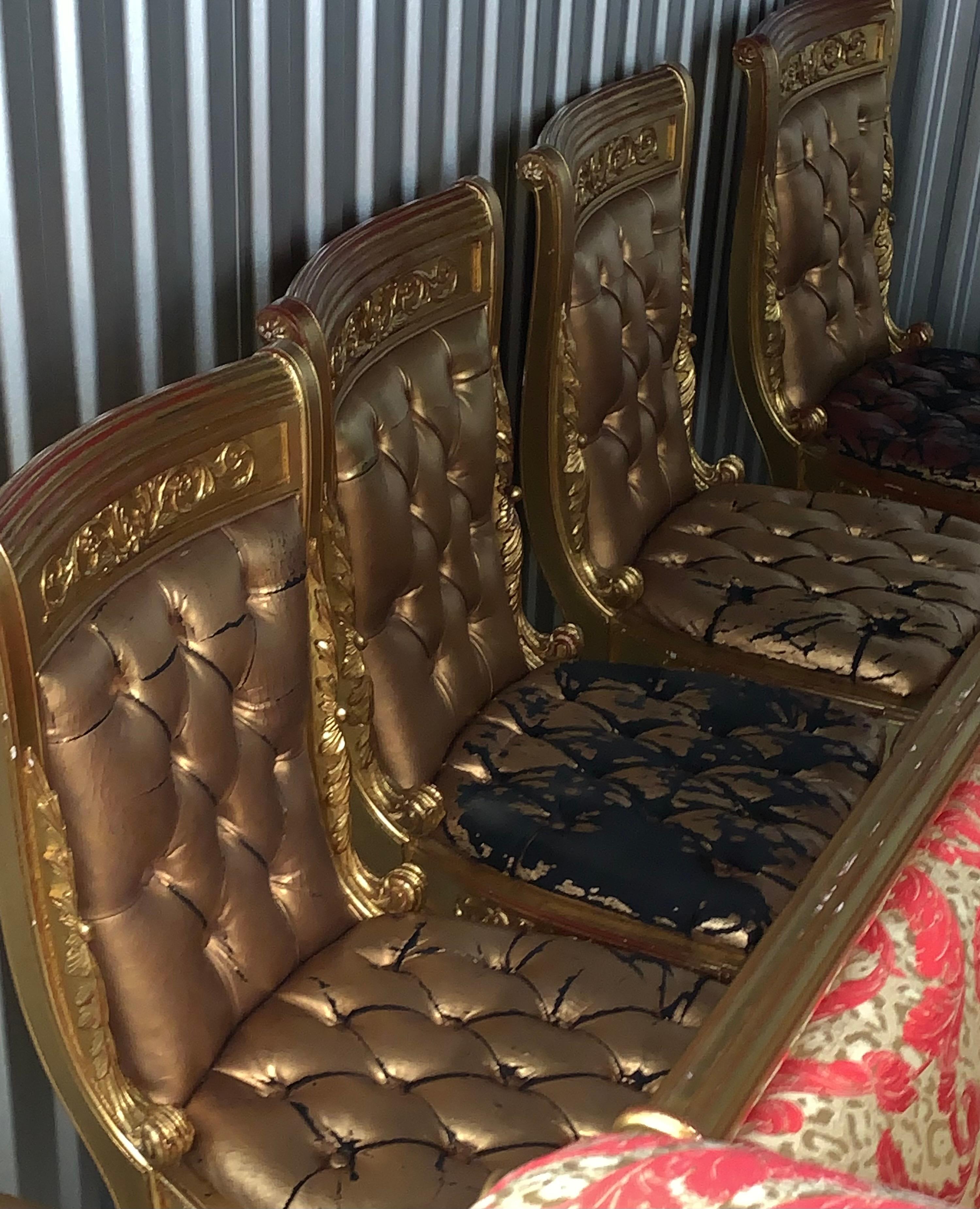Versace Original Vanitas Gilt Dining Chair Set of 6, Gianni Versace, 1994 In Fair Condition For Sale In Brooklyn, NY