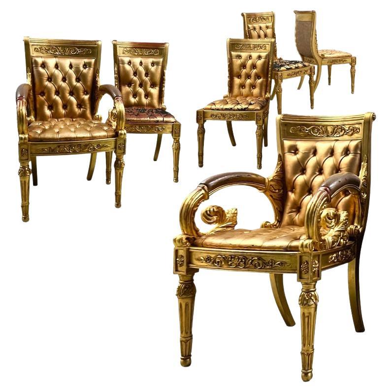 Versace Original Vanitas Gilt Dining Chair Set of 6, Gianni Versace, 1994 For Sale