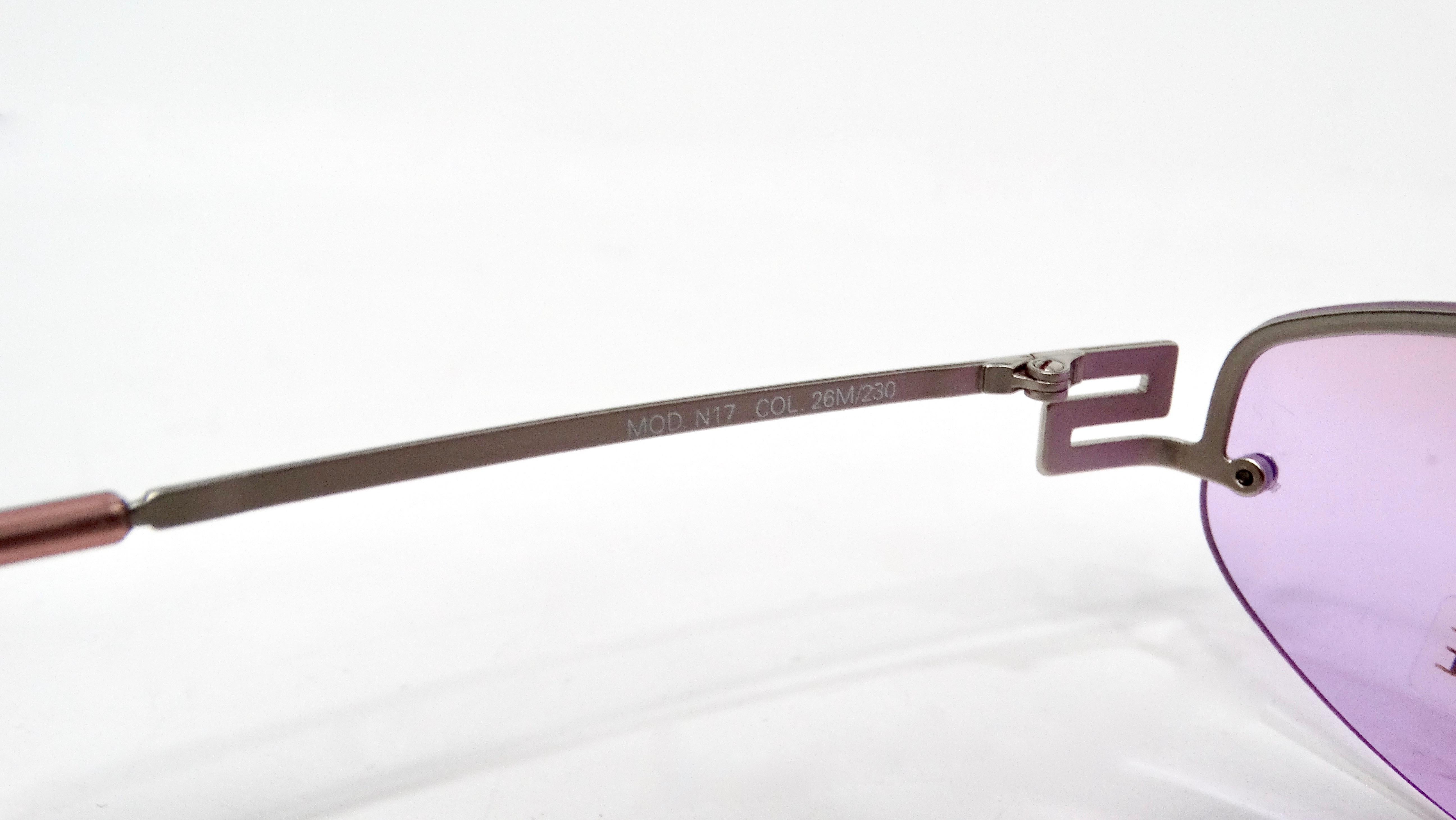 Versace Oval Frameless Purple Lens Sunglasses circa 1990s For Sale 2