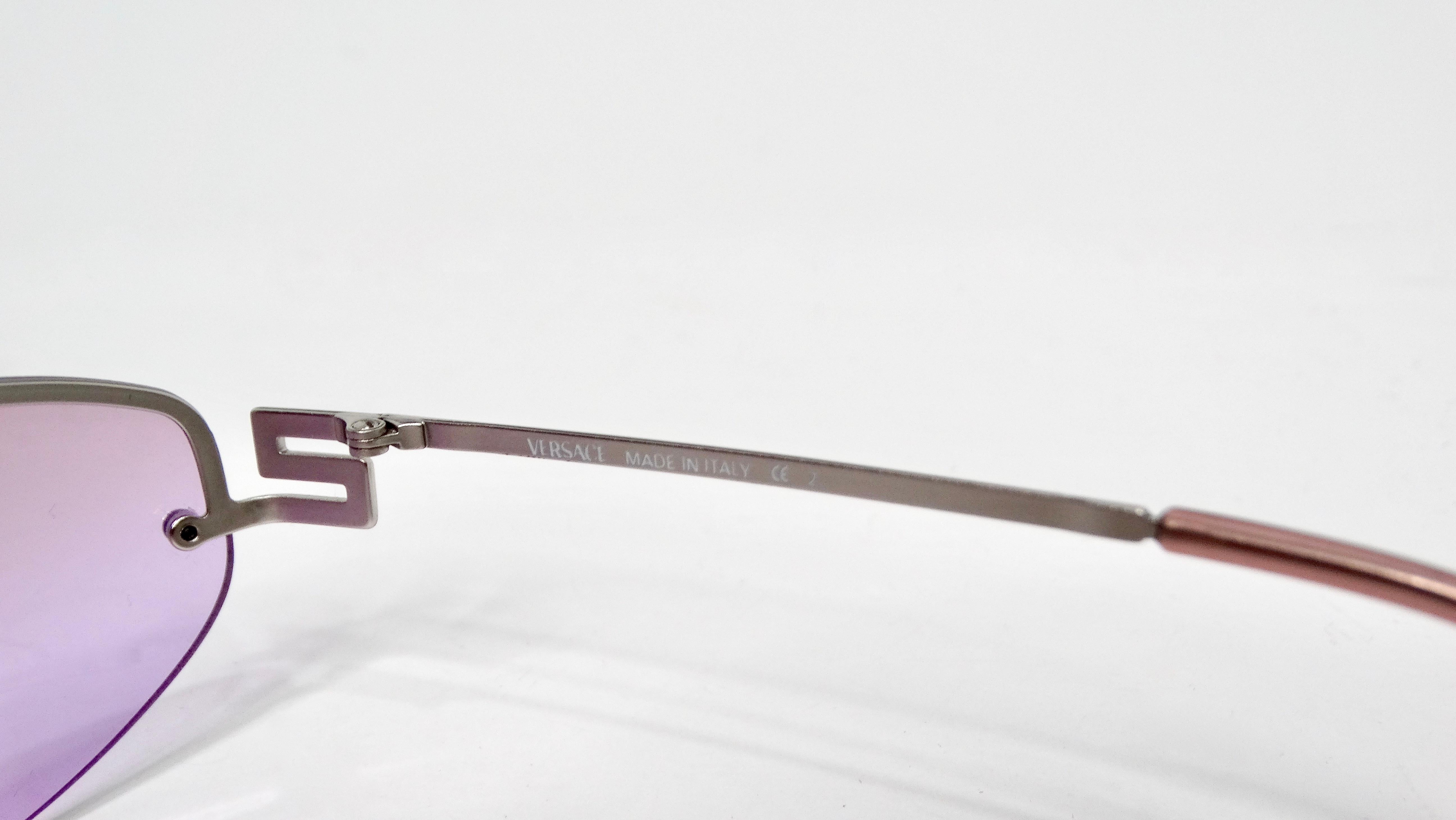 Versace Oval Frameless Purple Lens Sunglasses circa 1990s For Sale 3