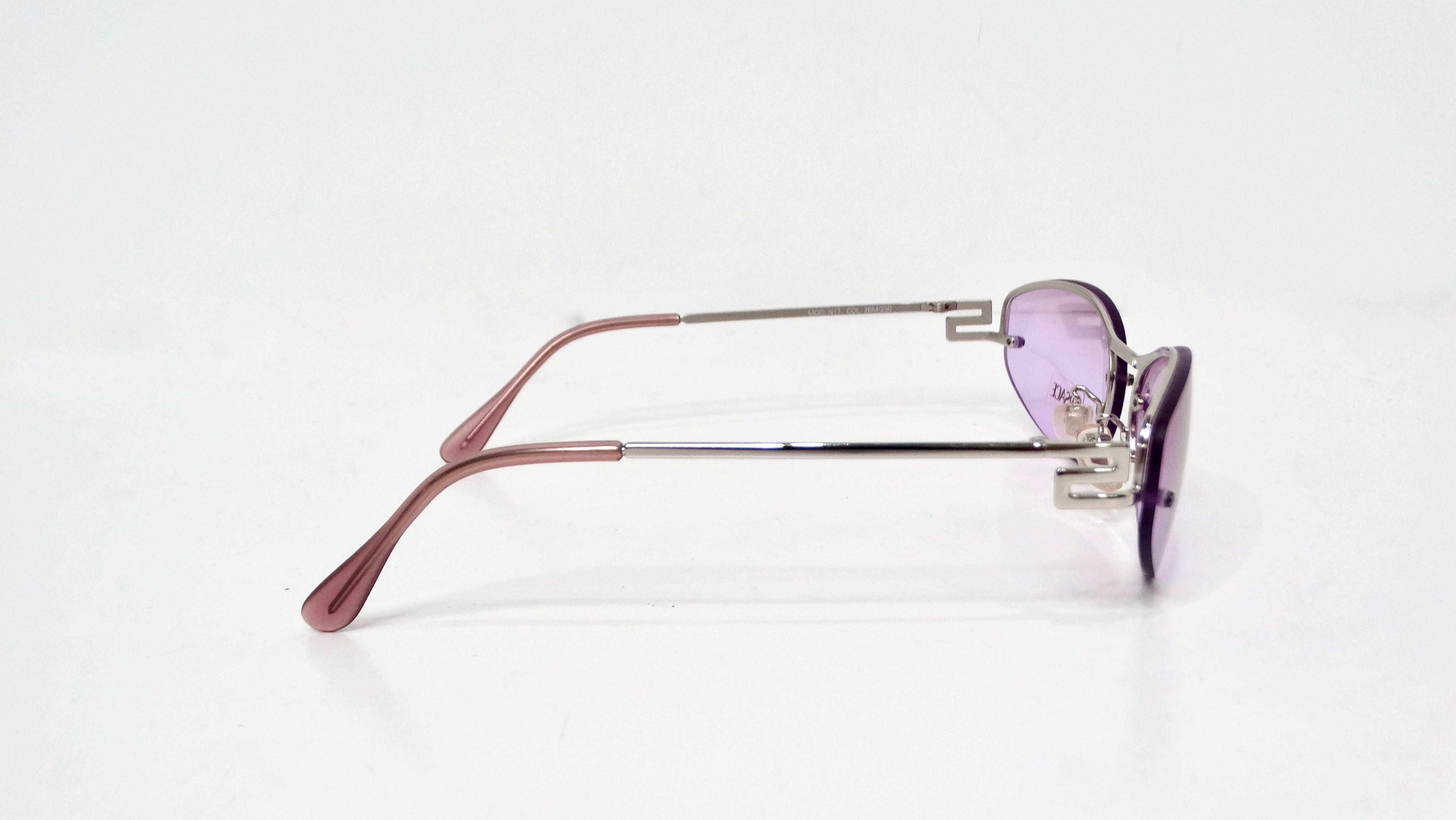 Versace Oval Frameless Purple Lens Sunglasses circa 1990s For Sale 4