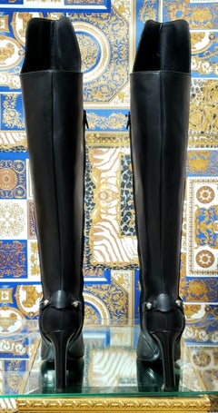 VERSACE OVER-THE-KNEE BLACK LEATHER HORSE RIDING STYLE Boots w/HIGH HEELS 35 - 5