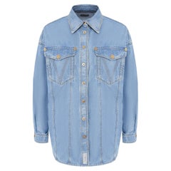 Versace Oversized Light Blue Denim Long Sleeve Button Down Shirt Size 38
