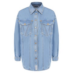 Versace Oversized Light Blue Denim Long Sleeve Button Down Shirt Size 38 