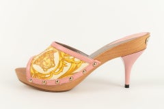 Versace Pair of Mules with Studded Printed Leather Heels