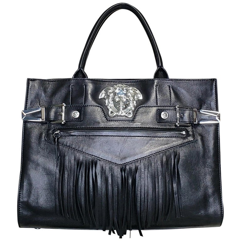 Versace Plaque Leather Tote Bag