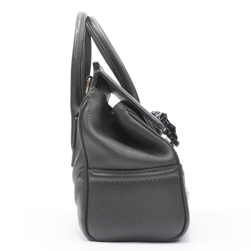 Gray VERSACE Palazzo Empire Small charcoal green black Medusa crossbody satchel bag For Sale