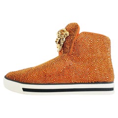 Used Versace Palazzo High -Top Crystal Embellished Sneakers in Orange