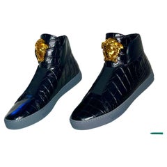 VERSACE PALAZZO MEDUSA BLACK HIGH-TOP CROC PRINT SNEAKERS Sz 43 - 10