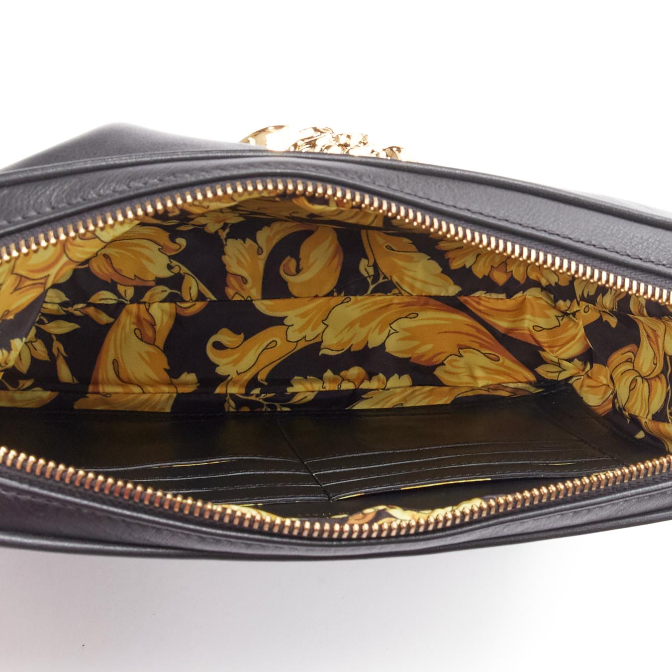 VERSACE Palazzo Medusa black lambskin leather gold zip wristlet clutch bag- 6