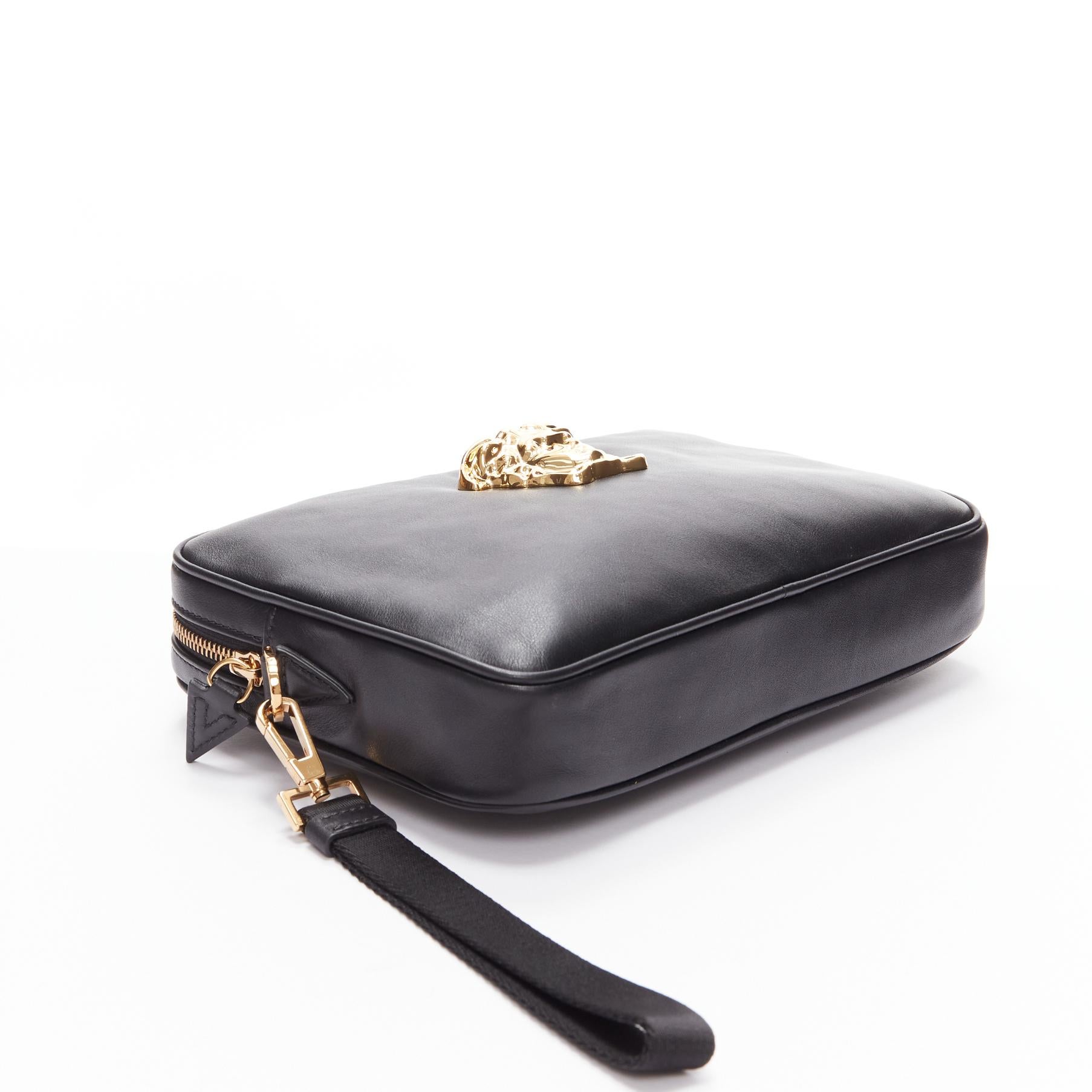VERSACE Palazzo Medusa black lambskin leather gold zip wristlet clutch bag- For Sale 1