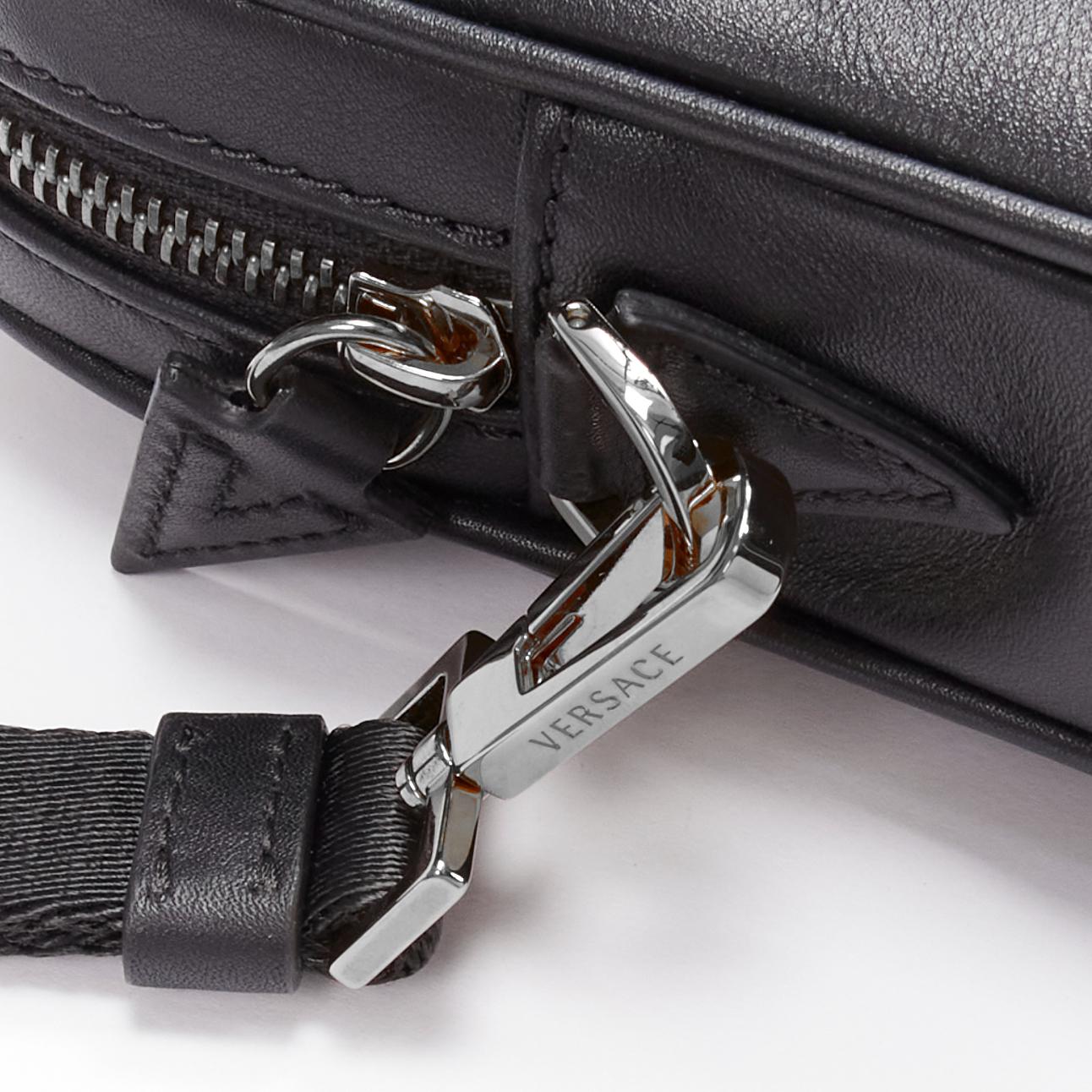 VERSACE Palazzo Medusa black lambskin leather silver zip wristlet clutch bag 5