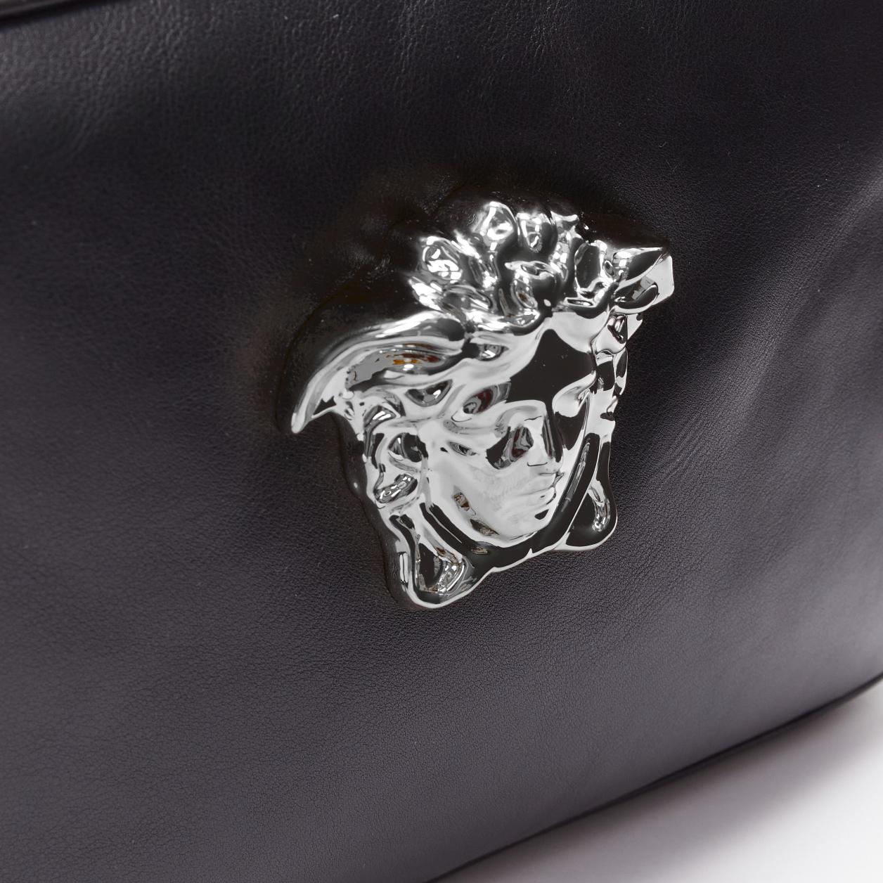 VERSACE Palazzo Medusa black lambskin leather silver zip wristlet clutch bag 2