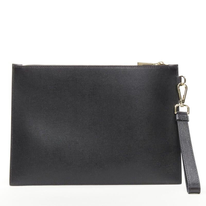 VERSACE Palazzo Medusa emblem black saffiano leather zip pouch clutch In Excellent Condition In Hong Kong, NT