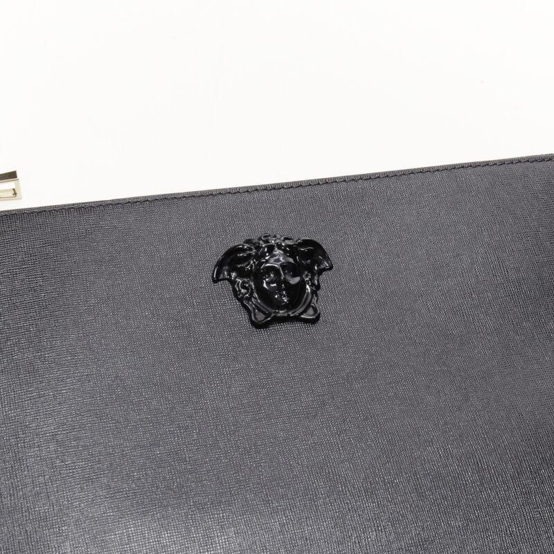 VERSACE Palazzo Medusa emblem black saffiano leather zip pouch clutch 1