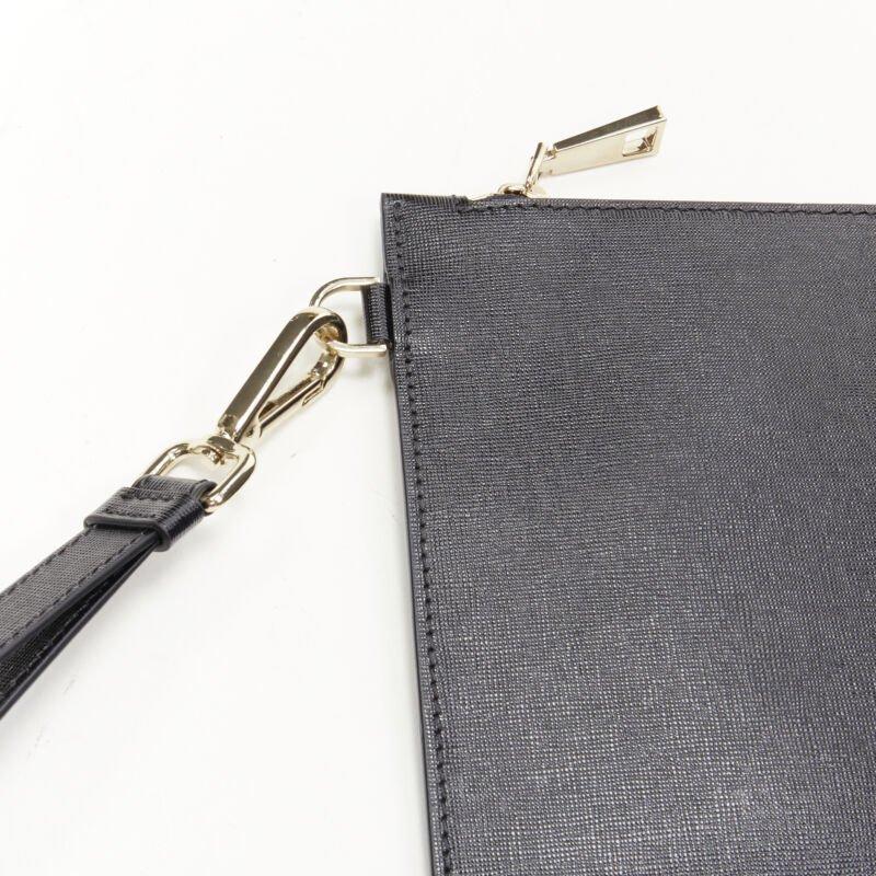 VERSACE Palazzo Medusa emblem black saffiano leather zip pouch clutch 2