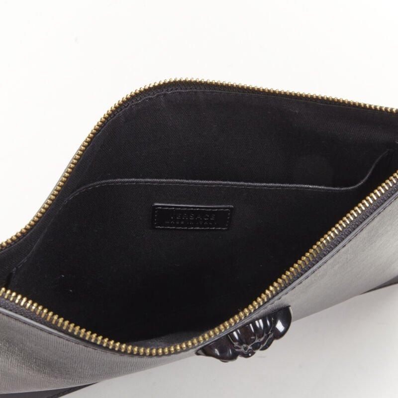 VERSACE Palazzo Medusa emblem black saffiano leather zip pouch clutch 3