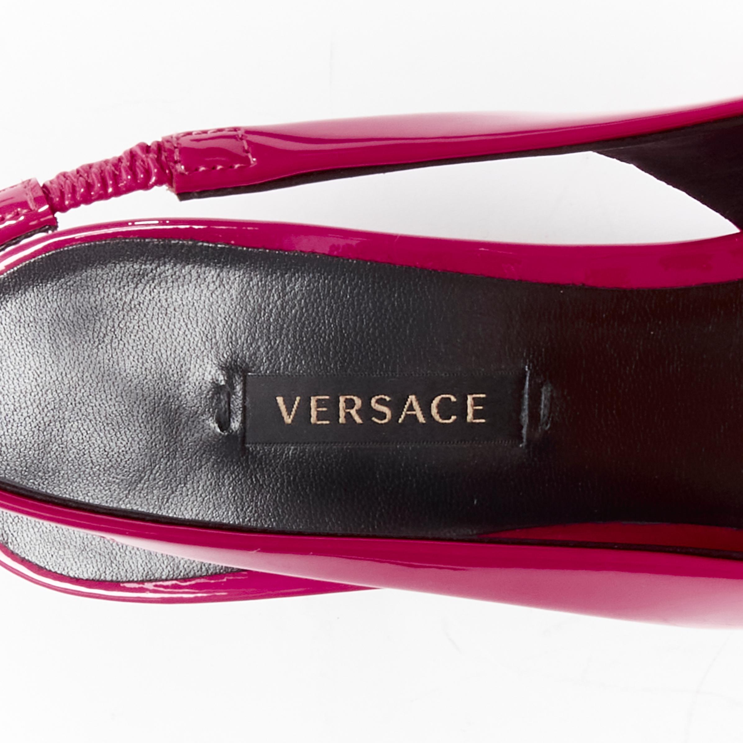 VERSACE Palazzo Medusa fuscia pink sling kitteh heel pointed toe pump EU36 For Sale 4