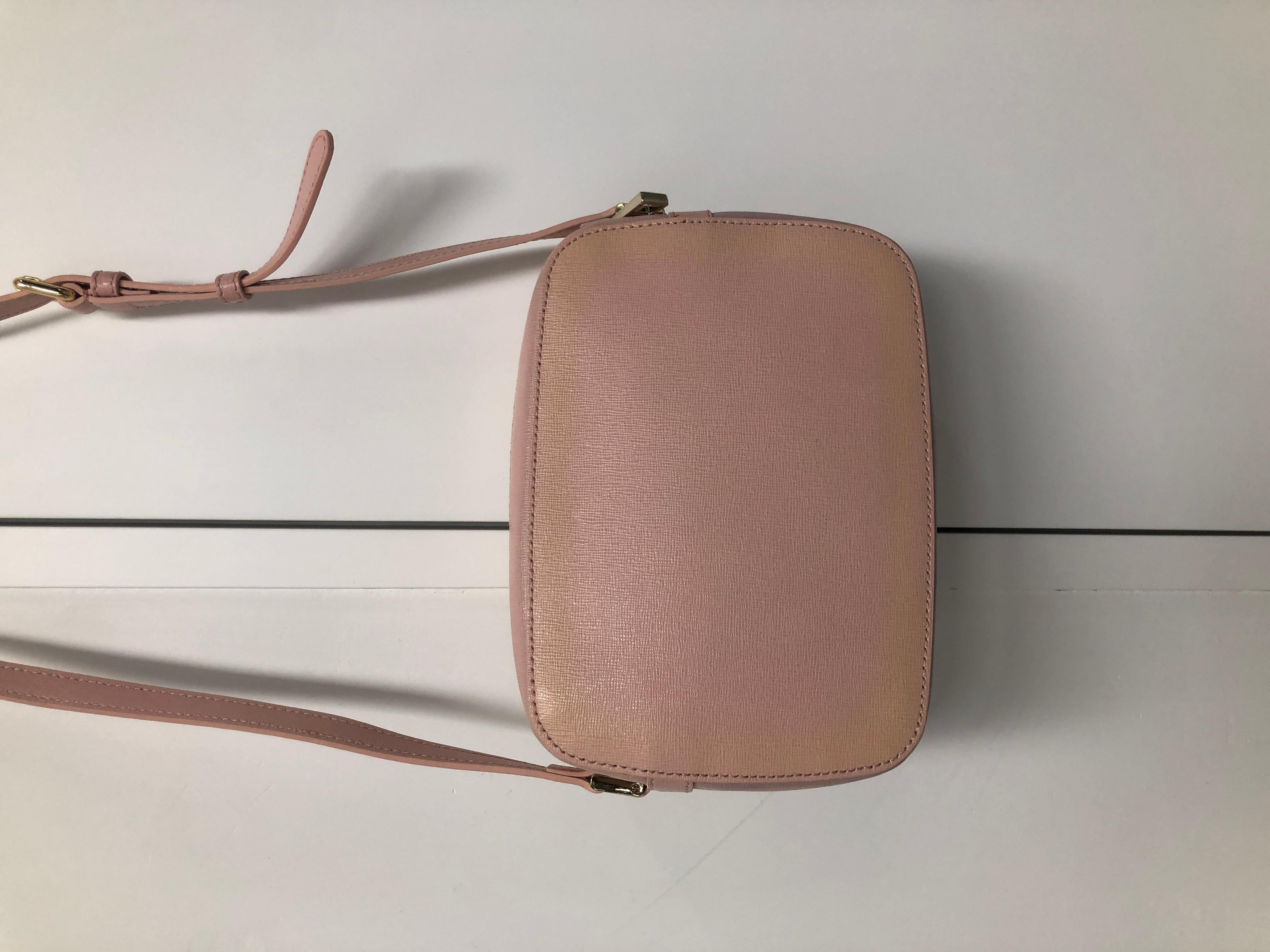 Brown VERSACE Palazzo Medusa head blush pink saffiano leather crossbody camera bag
