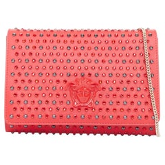 VERSACE Palazzo Medusa red strass crystal stud embellished leather crossbody bag