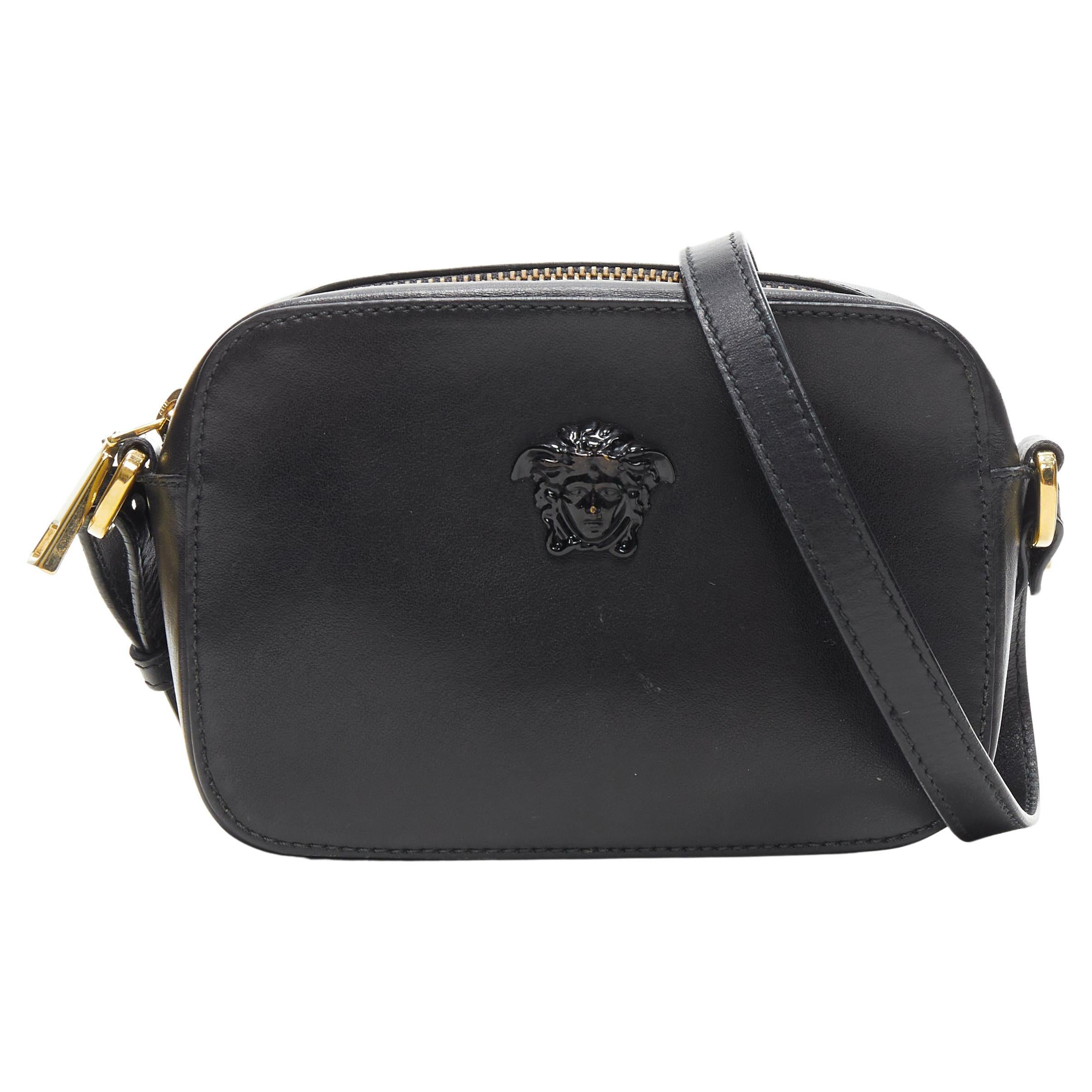 VERSACE PAlazzo Medusa smooth black leather crossbody camera bag at 1stDibs