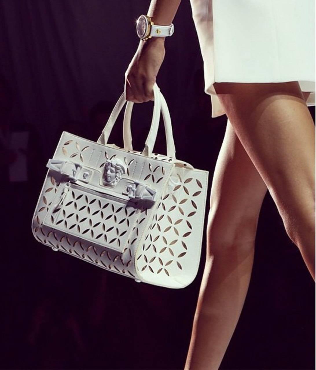 Beige Versace Palazzo Perforated Leather Tote Bag  