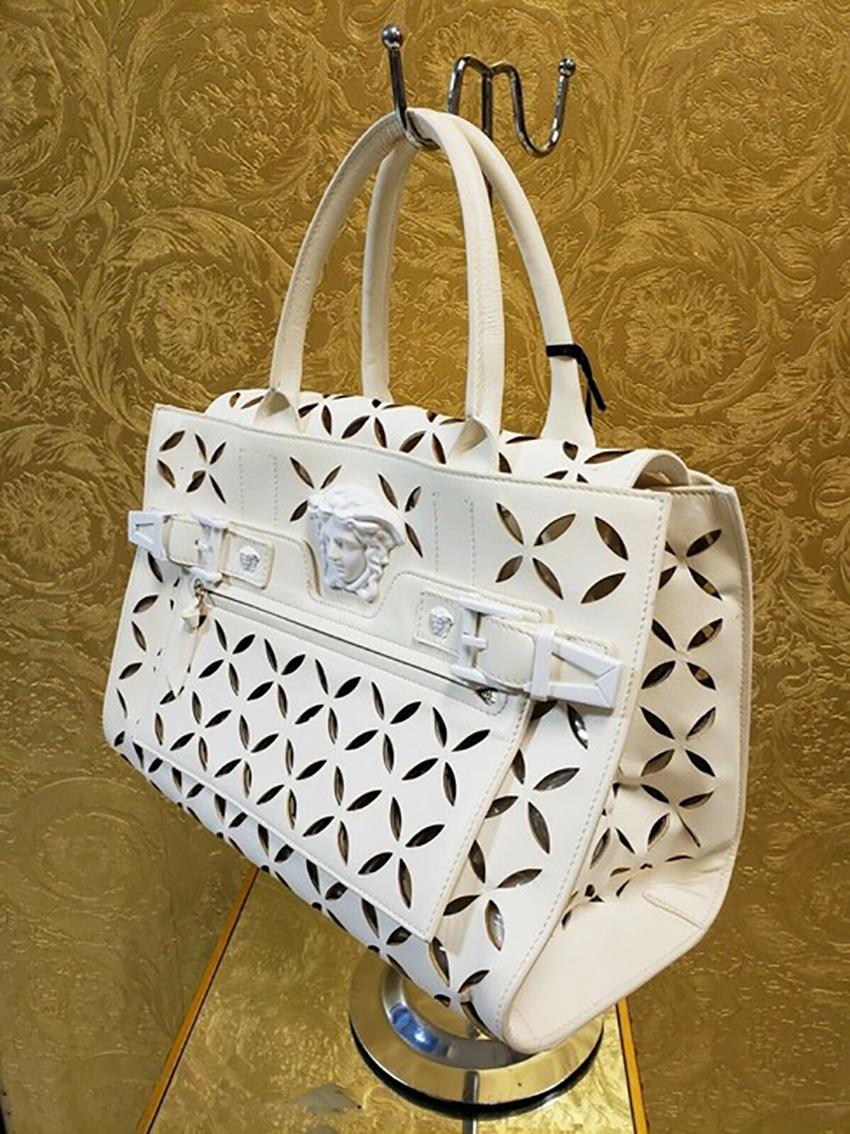 VERSACE PALAZZO PERFORATED LEATHER TOTE Bag   For Sale 1