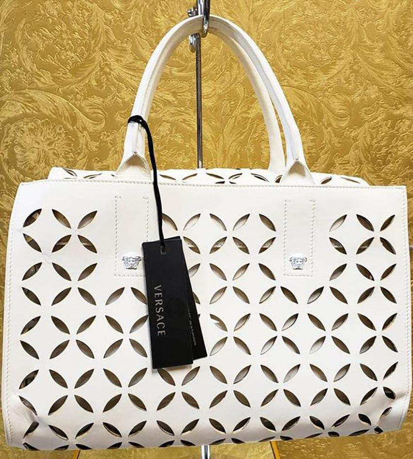 Beige Versace Palazzo Perforated Leather Tote Bag  