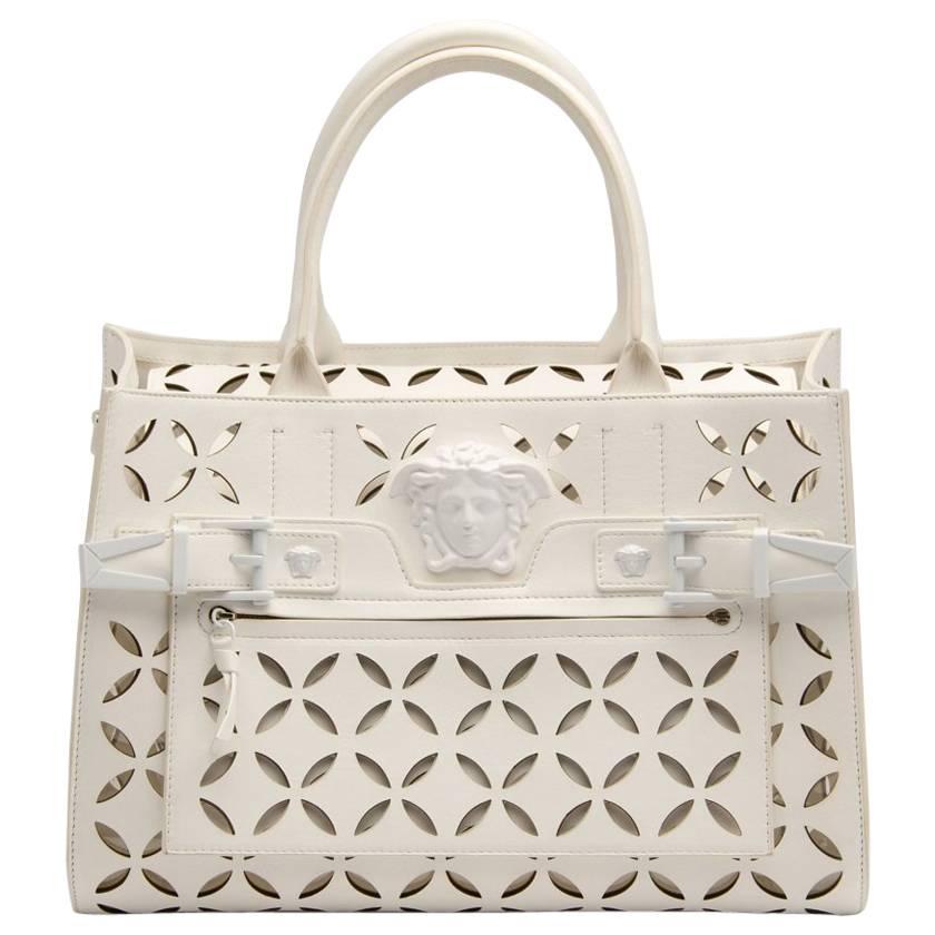 VERSACE PALAZZO PERFORATED LEATHER TOTE Bag   For Sale