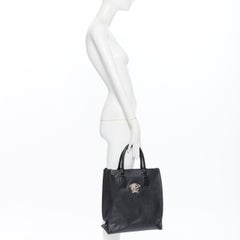 VERSACE Palazzo silver Medusa charm black PVC top zip rectangular tote bag