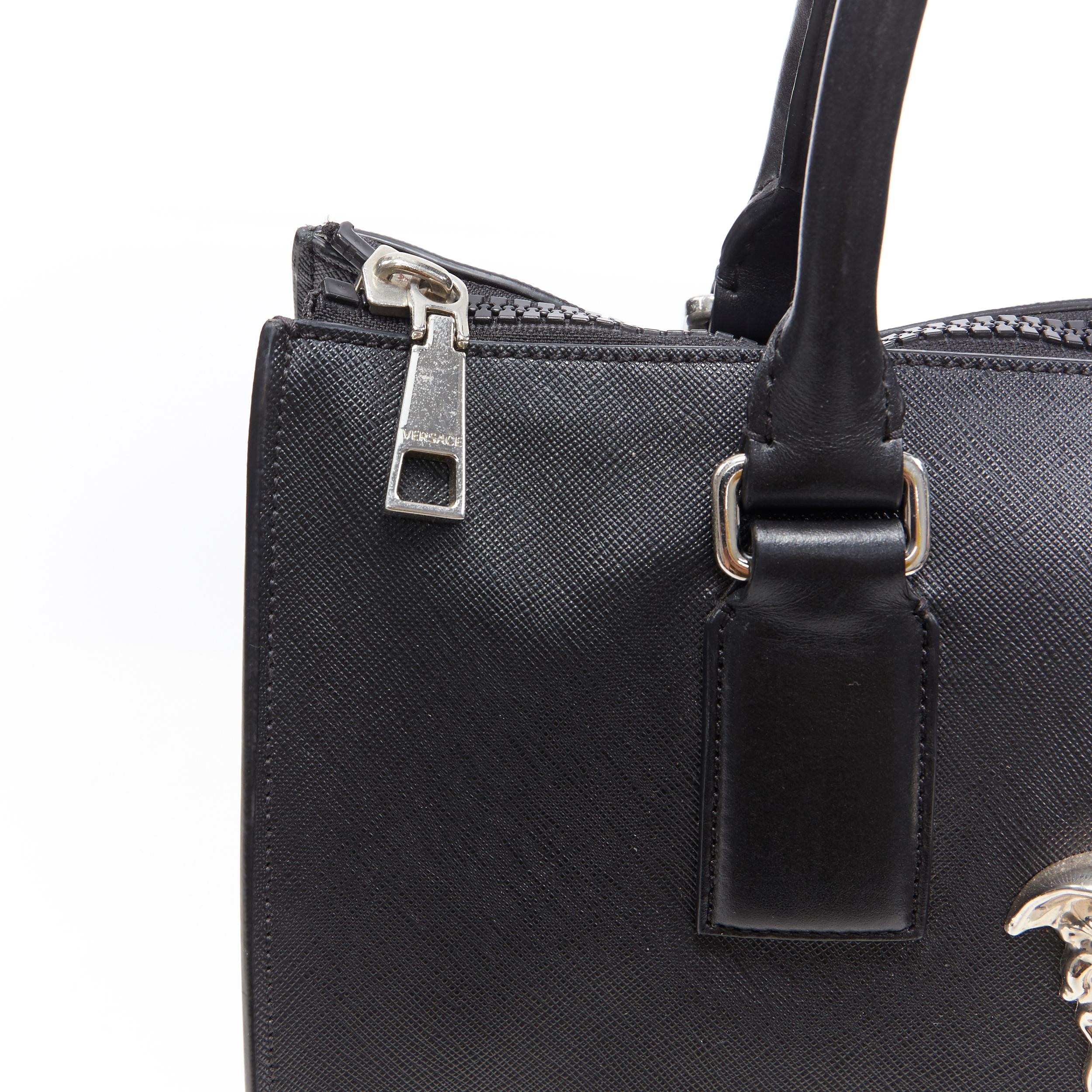 Women's VERSACE Palazzo silver Medusa charm black PVC top zip rectangular tote bag
