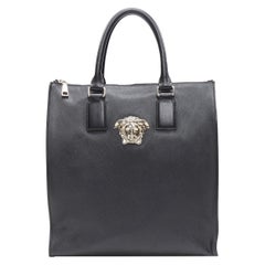 VERSACE Palazzo silver Medusa charm black PVC top zip rectangular tote bag