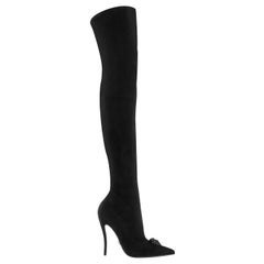 Versace Palazzo Thigh High Black Over Knee Suede Stiletto Boots w/Medusa 39 - 9