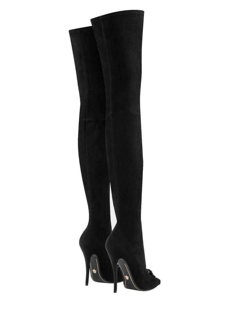 Versace Palazzo Thigh High Black Suede Stiletto Boots 36 For