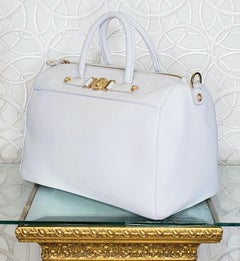 VERSACE PALAZZO WHITE LEATHER TOTE BAG w/ GOLD-TONE HARDWARE