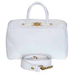 VERSACE PALAZZO WEISSE LEDER-TOTE- BAG mit GOLD-TONE- HARDWARE 