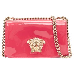 VERSACE Palazzzo fuschia pink patent gold Medusa chunky chain flap crossbody bag