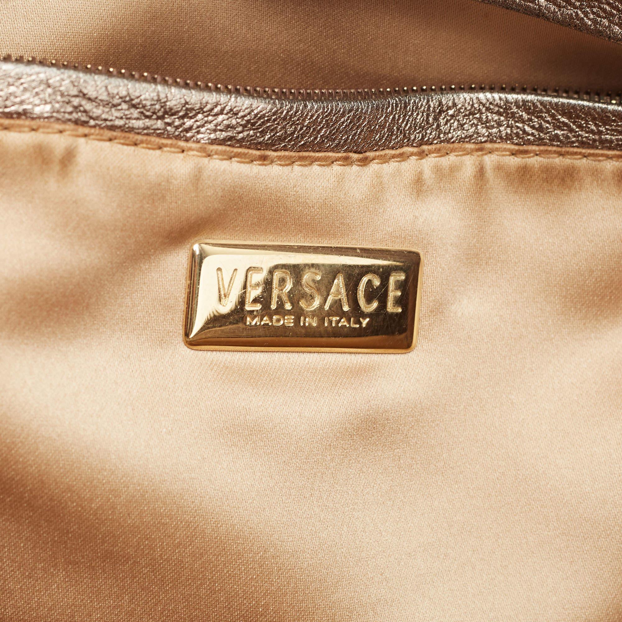 Versace Pale Gold/Beige Signature Fabric and Leather Snap Out Of It Satchel 12