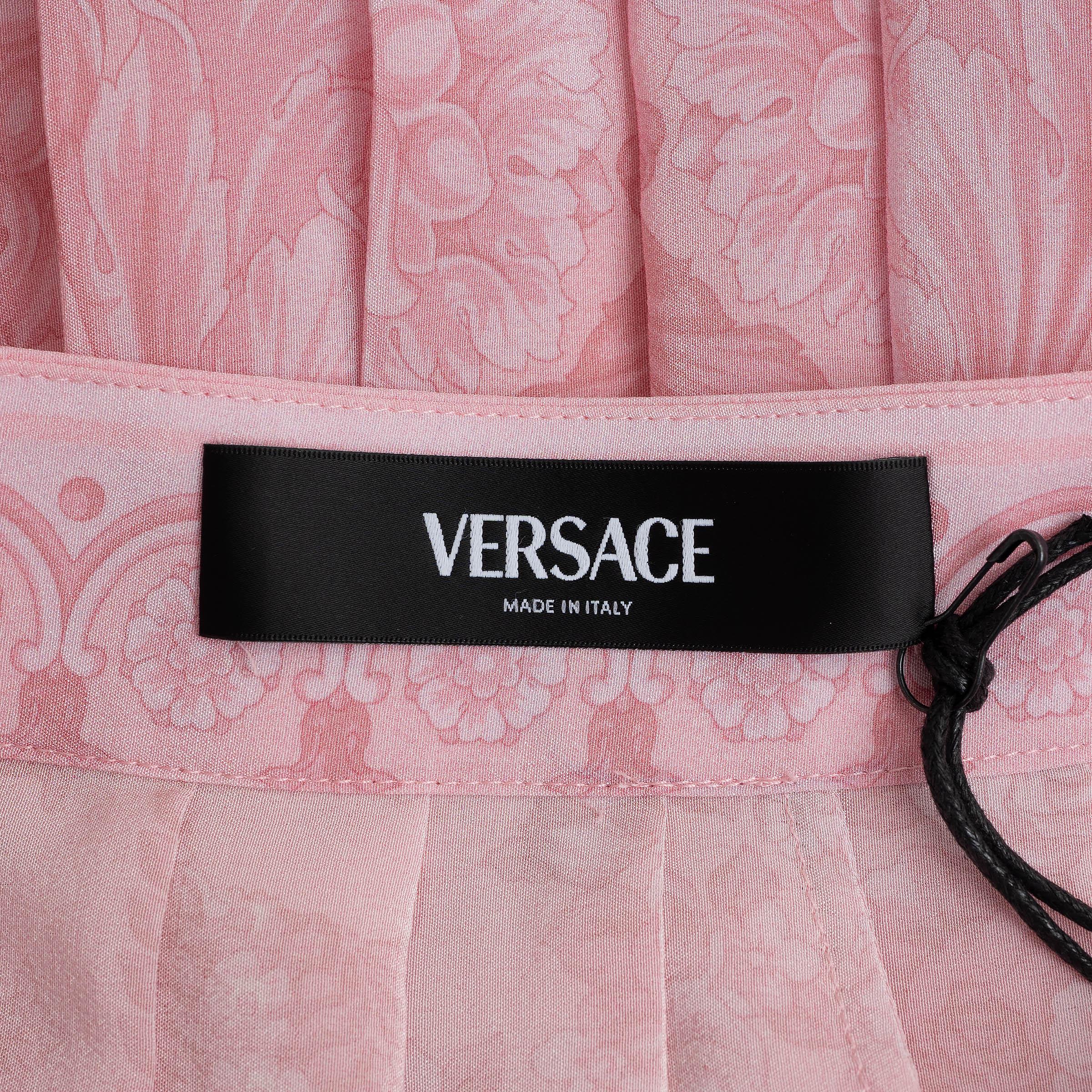 VERSACE pale pink silk 2024 BAROCCO PLEATED MINI Skirt 44 L For Sale 1