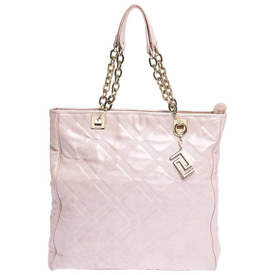 Versace Pearl Pink Leather Chain Shopper Tote