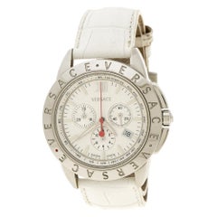 Versace Chronographe en acier inoxydable blanc perlé 12C99 Montre-bracelet pour homme 44 mm