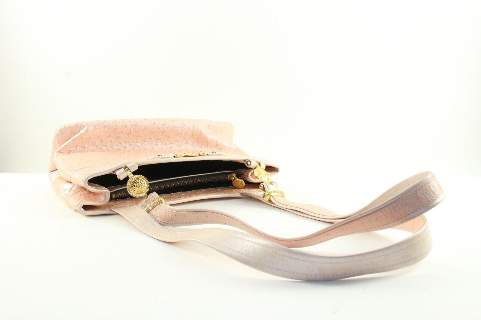 VERSACE Pearlescent Pink Ostrich Leather Shoulder Bag 5VER1219K For Sale 6