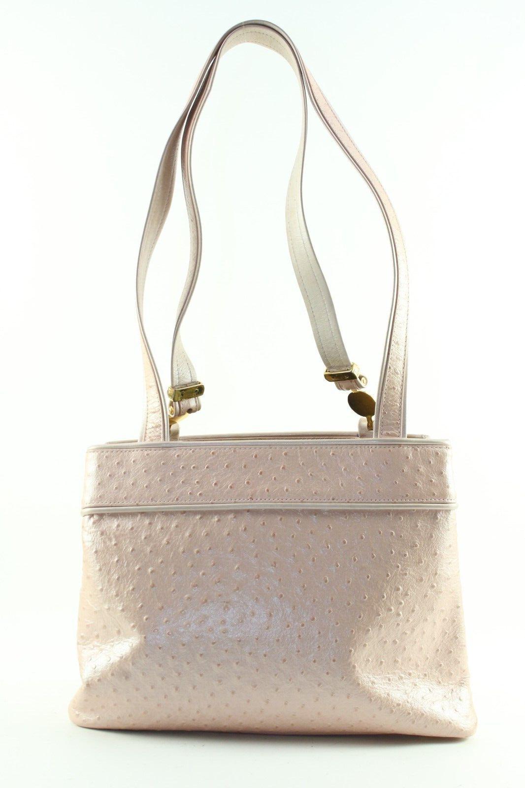 VERSACE Pearlescent Pink Ostrich Leather Shoulder Bag 5VER1219K In Good Condition For Sale In Dix hills, NY