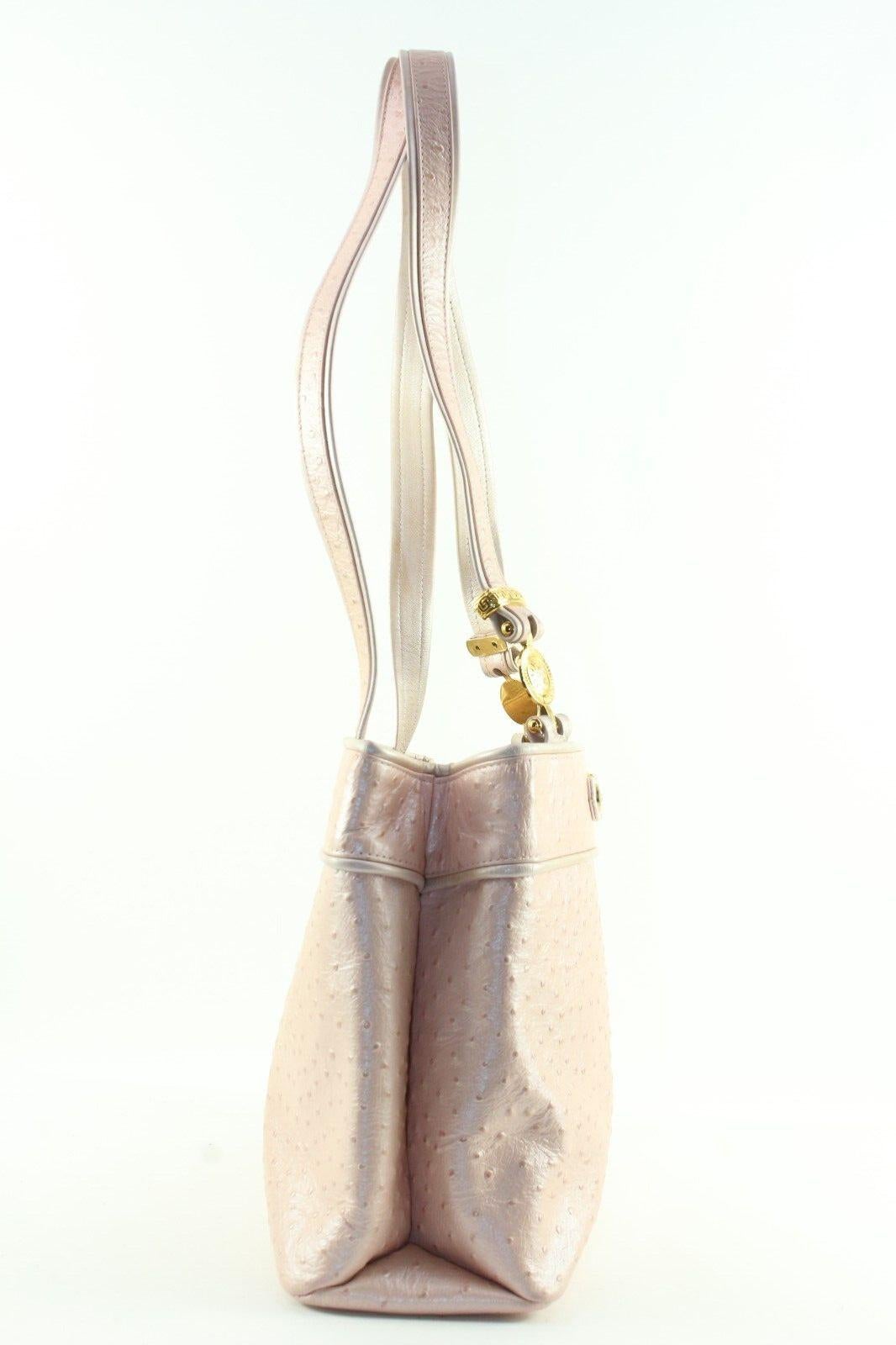 Women's VERSACE Pearlescent Pink Ostrich Leather Shoulder Bag 5VER1219K For Sale