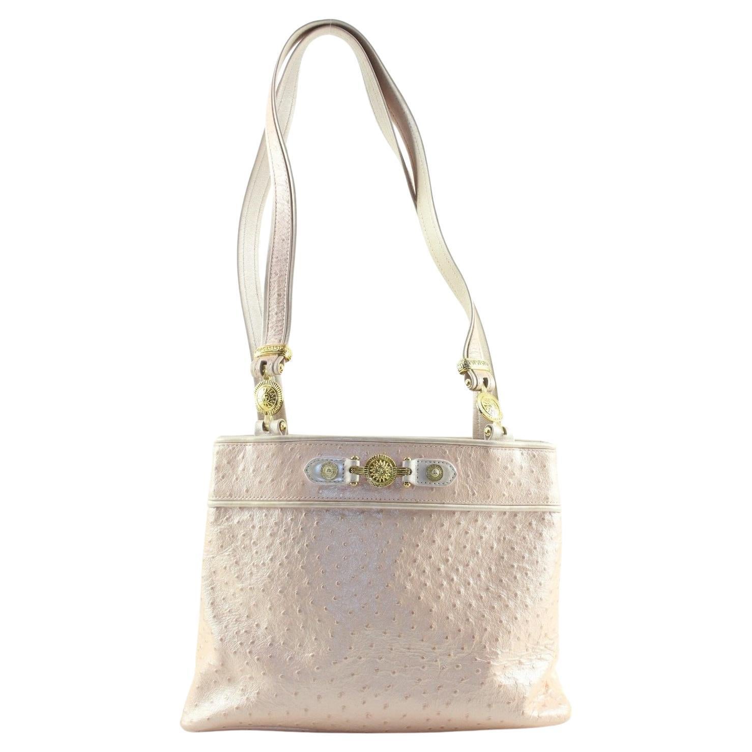 VERSACE Pearlescent Pink Ostrich Leather Shoulder Bag 5VER1219K For Sale