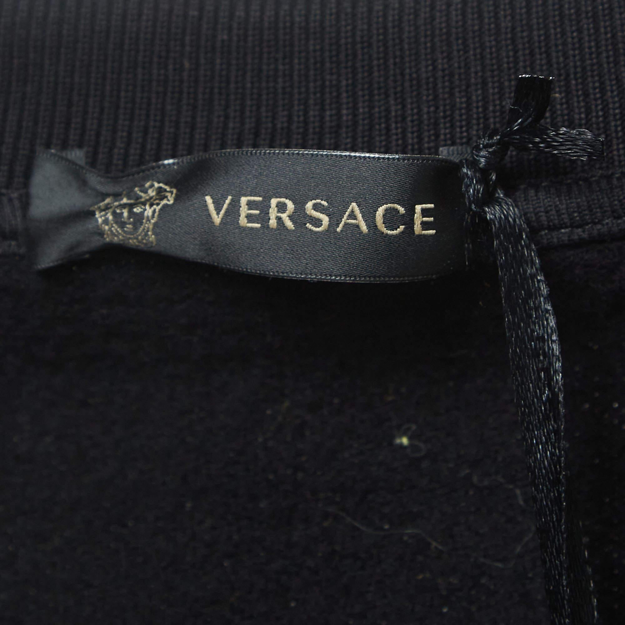 Versace Pillow Talk Black Leopard Print Applique Cotton Sweatshirt L For Sale 2